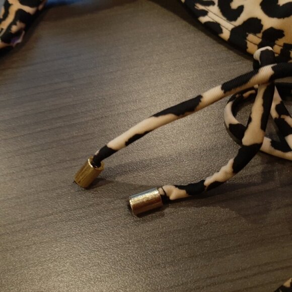 Rampage Leopard String Bikini Set Halter Triangle High Waist Gold Womens Size XL - Picture 9 of 16